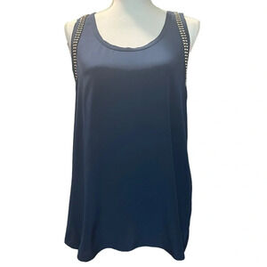 Rebecca Taylor NWT Navy Blue 100% Silk Crystal Embellished Sleeveless Top Sz 12